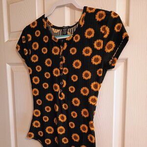 Rue 21 Black Sunflower Body Suit, Snap Front, New